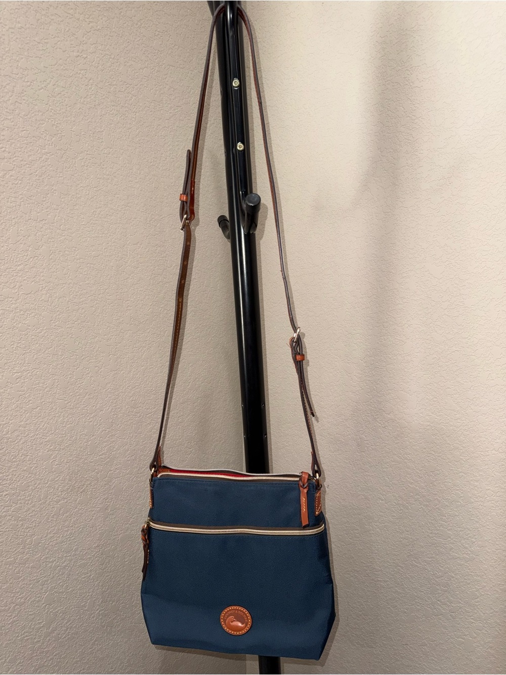 Dooney & Bourke Navy Nylon Crossbody with Brown Trim